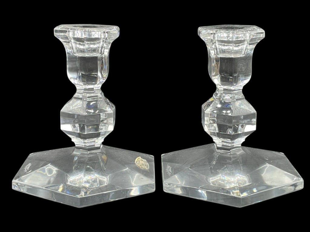 PAIR OF VAL ST. LAMBERT CRYSTAL CANDLE HOLDERS 5" (1 of 6)