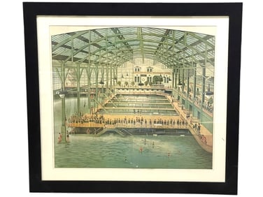 AFTER M. JANECK ARCHITECTURAL POOL SCENE PRINT 43"