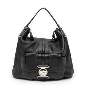 GUCCI MEDIUM G COIN HOBO BLACK GRAINED CALFSKIN LE