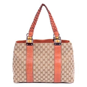 GUCCI MEDIUM BAMBOO BAR TOTE  BEIGE/BROWN MONOGRAM