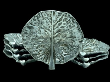 SET OF 8 PEWTER LEAF FORM DISHES