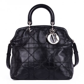 DIOR GANVILLE TOTE  BLACK CANNAGE QUILTED LEATHER
