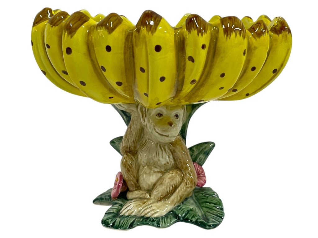MAJOLICA STYLE MONKEY BANANA PEDESTAL BOWL 7" (1 of 7)