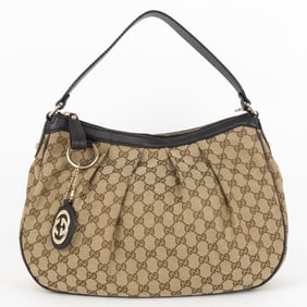 GUCCI MEDIUM SUKEY HOBO  BEIGE/BLACK MONOGRAMMED C
