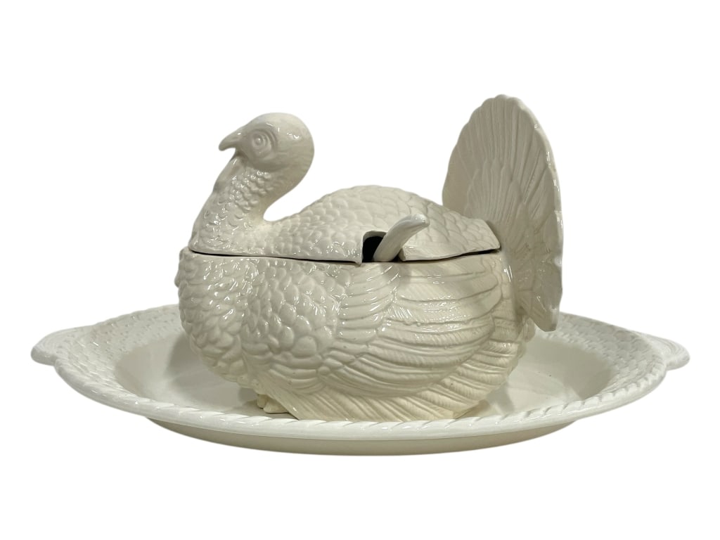 CERAMIC TURKEY TUREEN W LADLE & UNDERPLATE 22.5" (1 of 8)