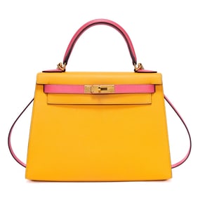 HERMÈS KELLY SELLIER 28 AMBER/ROSE AZALEA EPSOM LE