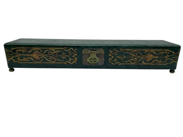 HANDCRAFTED DECORATIVE WOOD BOX W BRASS INLAY 24"