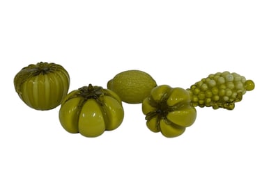 5 MURANO STYLE ART GLASS FRUIT FIGURINES 5"