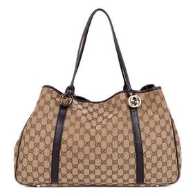 GUCCI TWINS TOTE LARGE BEIGE MONOGRAMMED CANVAS SI