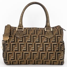 FENDI CHEF BOSTON  BROWN ZUCCA CANVAS GOLD