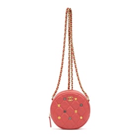CHANEL LTD. ED. CHARMS MINI ROUND CLUTCH  PINK LAM