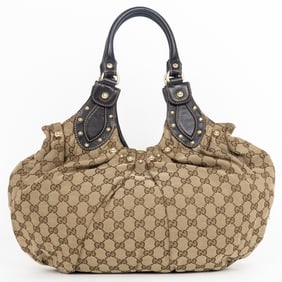 GUCCI PELHAM  BEIGE MONOGRAMMED CANVAS GOLD