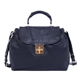 CHLOÉ ELSIE SATCHEL  DARK BLUE CALFSKIN GRAINED LE