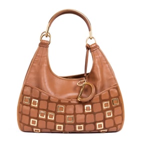 DIOR EMBELLISHED 61 HOBO MEDIUM BROWN CALFSKIN LEA