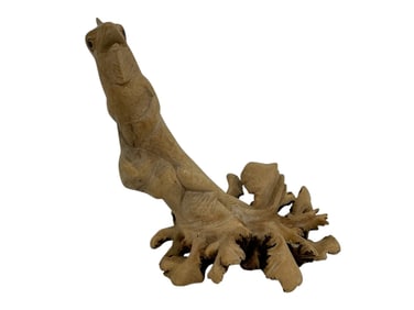 HAND-CARVED BURL WOOD LIZARD SCULPTURE 8"