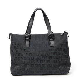 FENDI ROLL TOTE BLACK ZUCCHINO CANVAS SILVER