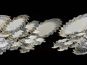 51 PC. ROYAL WORCESTER WINDSOR DINNER SERVICE: ROYAL WORCESTER “WINDSOR” FINE BONE CHINA DINNER SERVICE — Elegant 51-piece English dinnerware set by Royal Worcester, dated 1969, in the classic “Windsor” pattern. Each piece featur