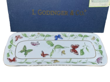 I. GODINGER & CO. BUTTERFLY GARDEN TRAY W BOX 14"