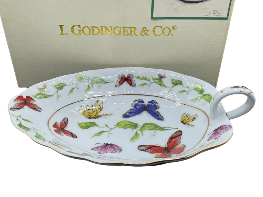 I. GODINGER & CO. BUTTERFLY GARDEN TRAY W BOX 9" (1 of 6)