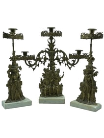 FRENCH-STYLE GILT BRONZE / MARBLE CANDELABRA SET