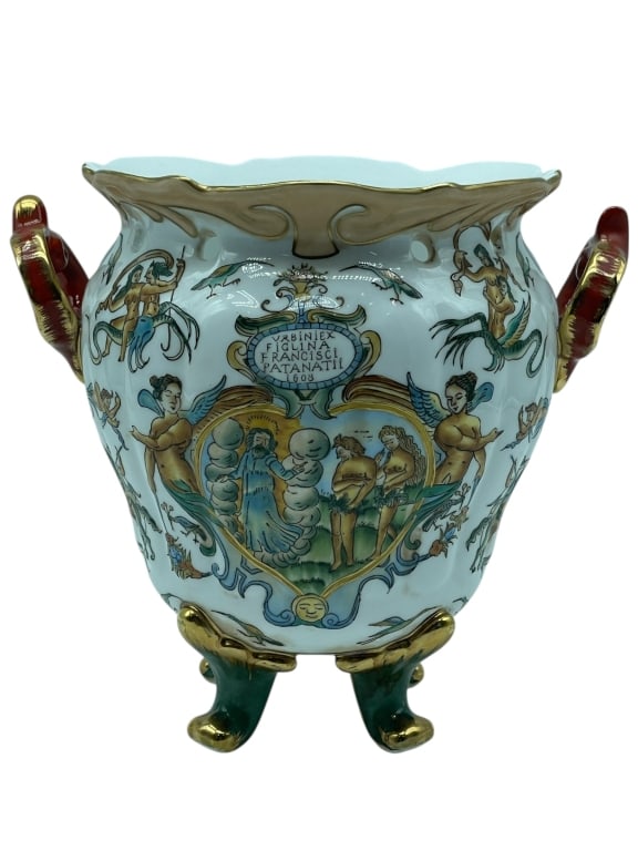 ITALIAN MAIOLICA-STYLE FOOTED VASE 10" (1 of 8)