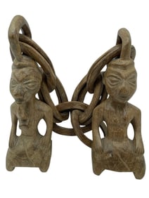 HAND-CARVED WOODEN LINKED FIGURE SCULPTURE 33"