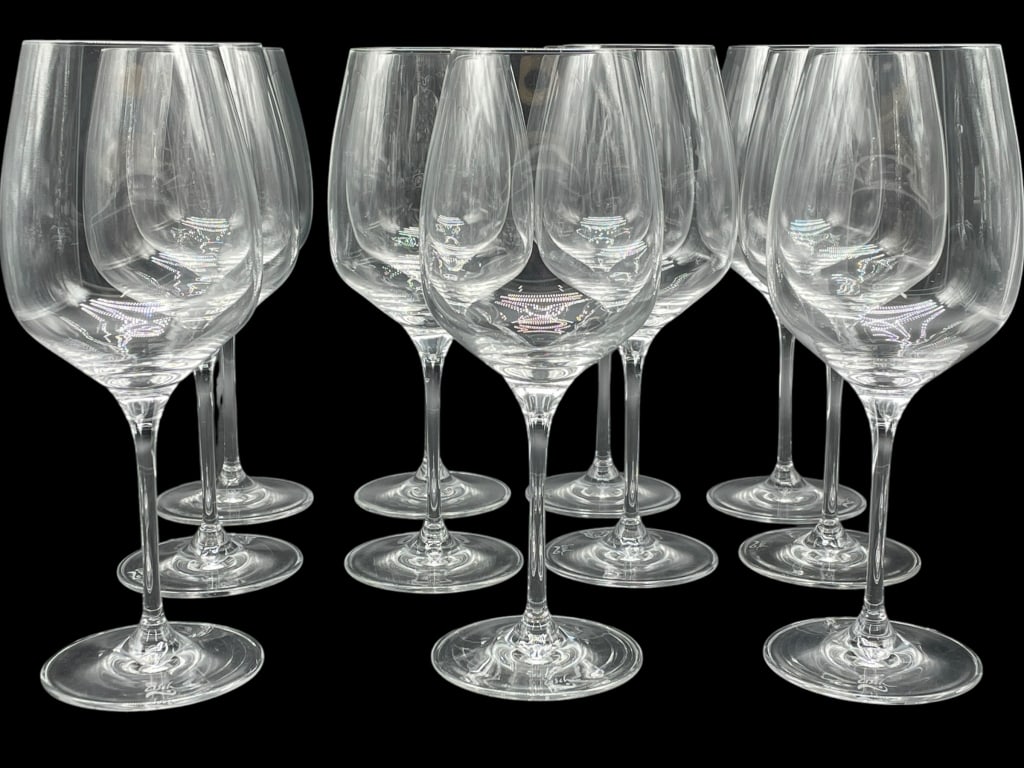 SET OF 11 EISCH TALL STEMMED WATER GLASSES: SET OF 11 EISCH SENSISPLUS TALL STEMMED WATER GLASSES -This impressive, nearly complete set of eleven (11) tall stemmed glasses are genuine Eisch crystal, easily recognizable by the signature mark on 