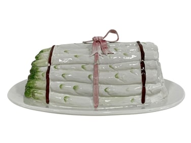 ITALIAN MAJOLICA ASPARAGUS TUREEN WITH LID 15"