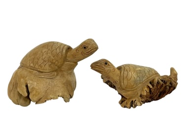 CARVED BURL WOOD TURTLE SCULPTURES 4"