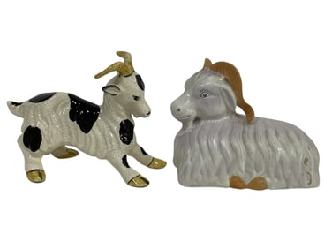 PAIR OF VINTAGE CERAMIC GOAT FIGURINES 7"