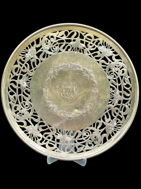 ANTIQUE ART NOUVEAU PIERCED STERLING TRAY 490G (1 of 12)