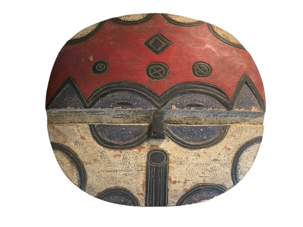 HAND CARVED ETHNIC AFRICAN MASK LARGE ROUND RUSTIC (1 of 11)
