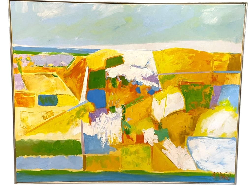 MASSIVE LEE REYNOLDS STUDIO ABSTRACT PAINTING 61": MASSIVE LEE REYNOLDS STUDIO ABSTRACT EXPRESSIONIST LANDSCAPE -A monumental Mid-Century Modern Abstract Expressionist Painting signed Lee Reynolds. This oil on canvas is a vibrant, textured landscape c
