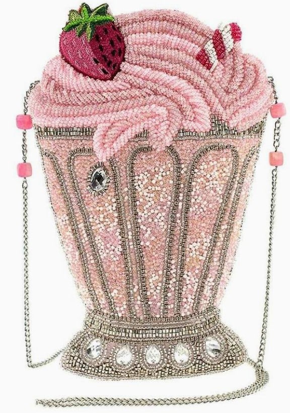 NEW MARY FRANCES SHAKE IT UP CROSSBODY: NEW MARY FRANCES SHAKE IT UP BEADED PINK MILKSHAKE CROSSBODY HANDBAG -NEW -6 X 1 X 9.25". STRAP LENGTH END TO END: 48". STRAP DROP: 21" -IS THERE ANYTHING SWEETER THAN A STRAWBERRY MILKSHAKE? TAKE A S