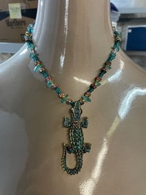 ARTISAN MADE BLING TEAL PINK ALLIGATOR NECKLACE