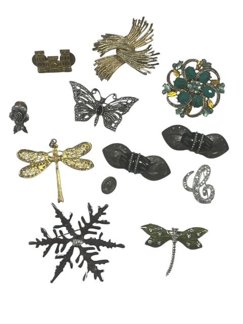 HUGE LOT OF 11 BROOCHES PINS 1 PENDANT COSTUME LOT (1 of 8)