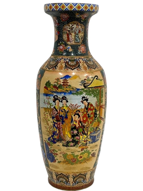 LARGE CHINESE SATSUMA STYLE PORCELAIN VASE 23" (1 of 8)