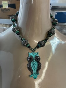 ARTISAN MADE DARK BLING PATINA OWL BOLD NECKLACE