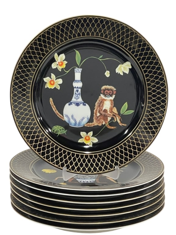 8 LYNN CHASE MONKEYS IN THE GARDEN PLATES 10.5" (1 of 8)