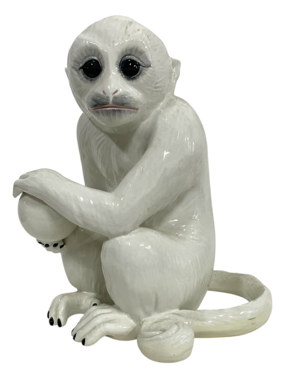 ITALIAN WHITE CERAMIC MONKEY SCULPTURE 16" (1 of 8)
