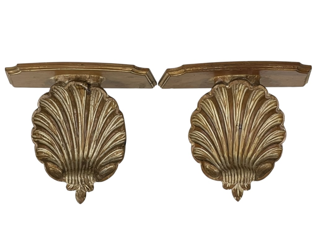 WOOD CARVED SHELL WALL BRACKETS MADE IN SPAIN 16" (1 of 8)