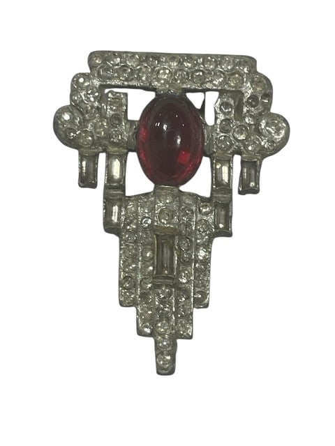 ART DECO 20s RUBY PASTE DIAMOND FAB FUR DRESS CLIP (1 of 5)