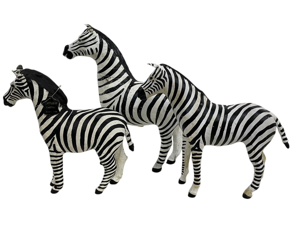 SET OF 3 GENUINE LEATHER ZEBRA FIGURES 16" (1 of 9)