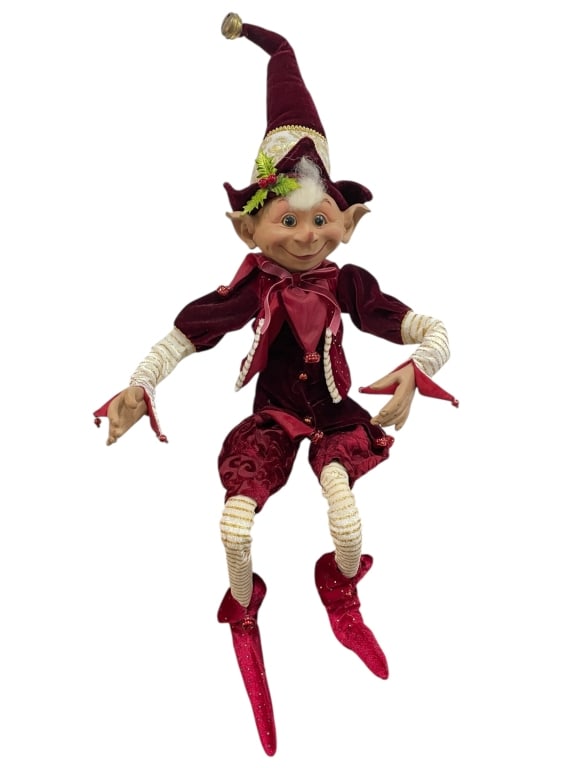 ROBERT STANLEY POSABLE CHRISTMAS ELF DECOR 33": ROBERT STANLEY POSABLE CHRISTMAS ELF DECORATION 33" -Very good pre owned condition -Approx 33" long -This delightful Robert Stanley holiday elf figurine is bursting with personality and festive charm.