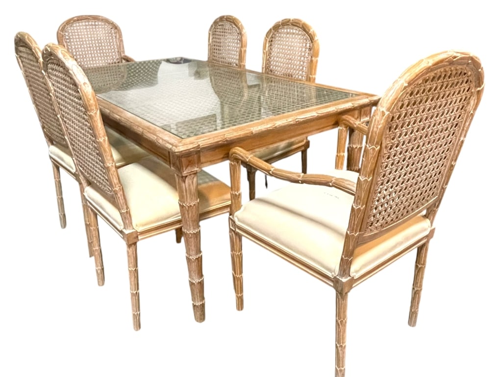 HOLLYWOOD REGENCY FAUX BAMBOO & CANE DINING SET (1 of 12)