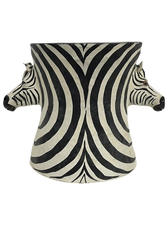LARGE VINTAGE  PAPIER-MACHE ZEBRA DRUM STOOL (1 of 9)