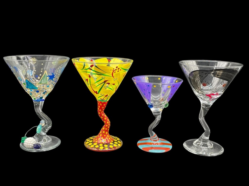 4 HAND-PAINTED TWISTED STEMS MARTINI GLASSES (1 of 8)