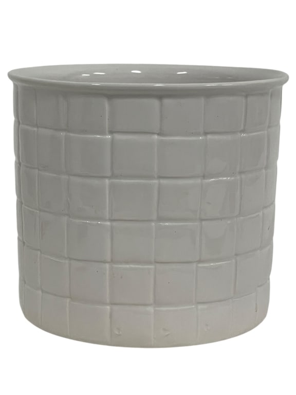HAEGER USA WHITE BASKETWEAVE CERAMIC PLANTER 8.5" (1 of 5)