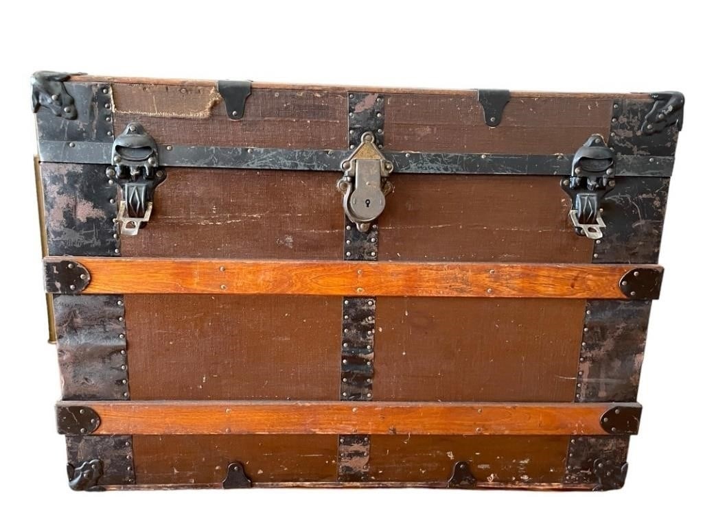 VINTAGE WOOD STEAMER TRUNK STORAGE CHEST 23" (1 of 9)