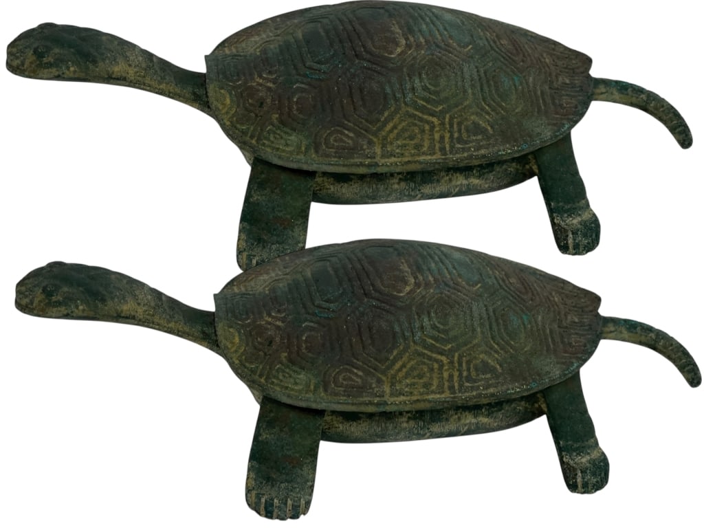 PAIR  NEIMAN MARCUS VERDIGRIS TURTLE TRINKET BOXES (1 of 9)